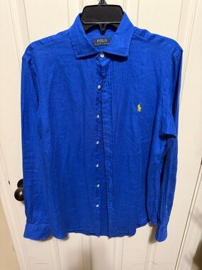 Polo by Ralph Lauren Men's Long-Sleeve Button Shirt - Royal Blue Linen small